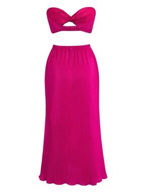 Fuchsia Pleated Maxi Skirt + Twist Bandeau Set
| Size Small